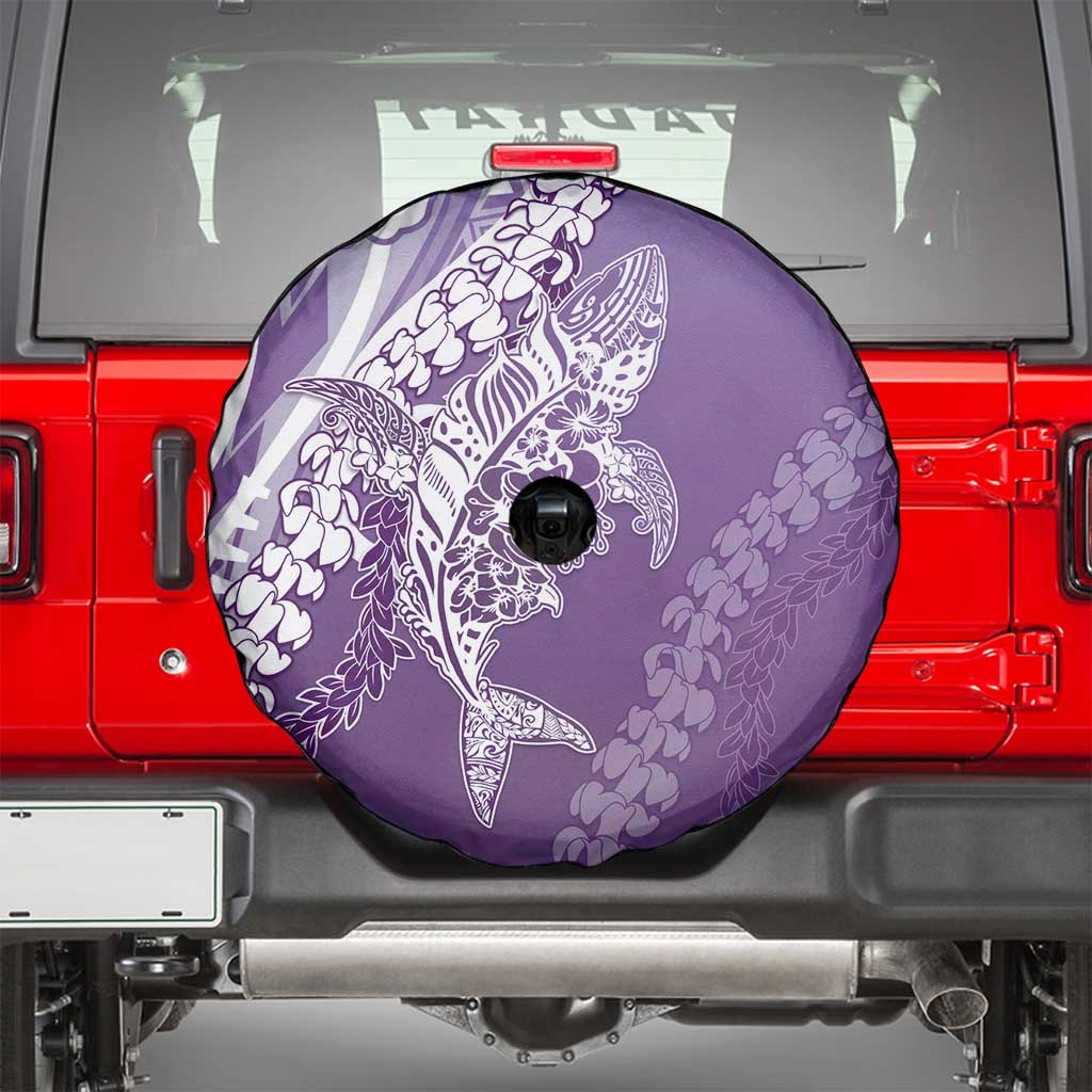 Hawaii Puakenikeni And Maile Lei Spare Tire Cover Violet Polynesian Shark Tattoo DT05