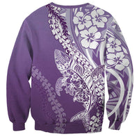 Hawaii Puakenikeni And Maile Lei Sweatshirt Violet Polynesian Shark Tattoo DT05
