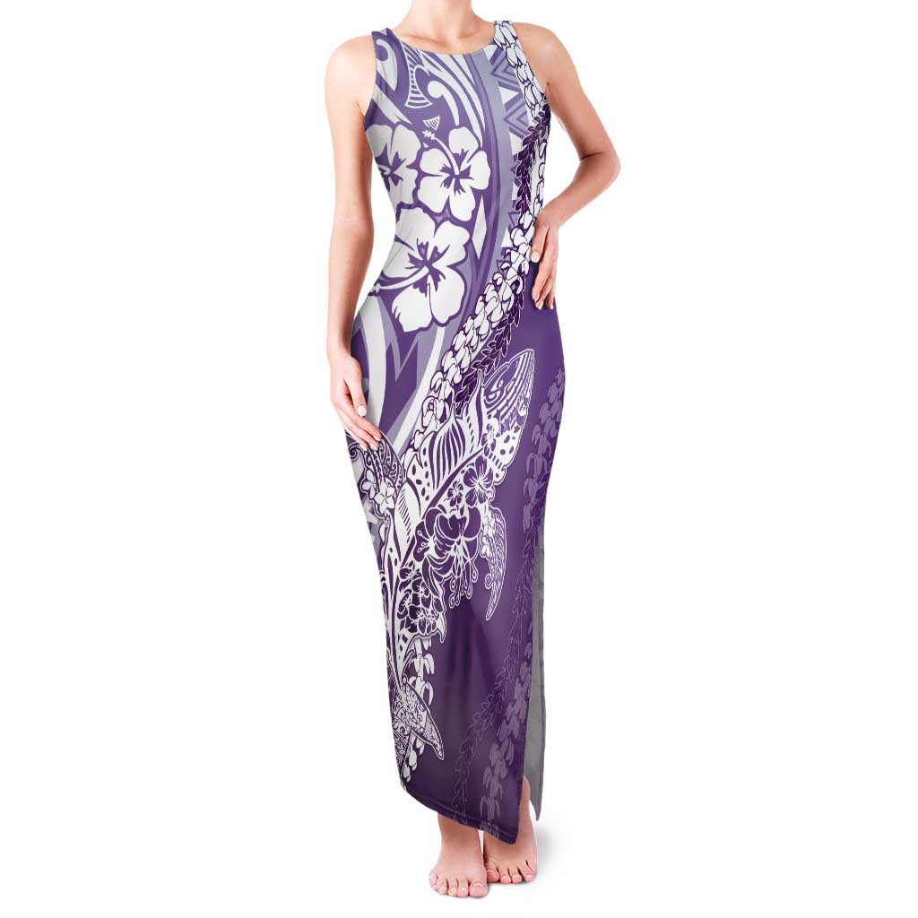 Hawaii Puakenikeni And Maile Lei Tank Maxi Dress Violet Polynesian Shark Tattoo DT05