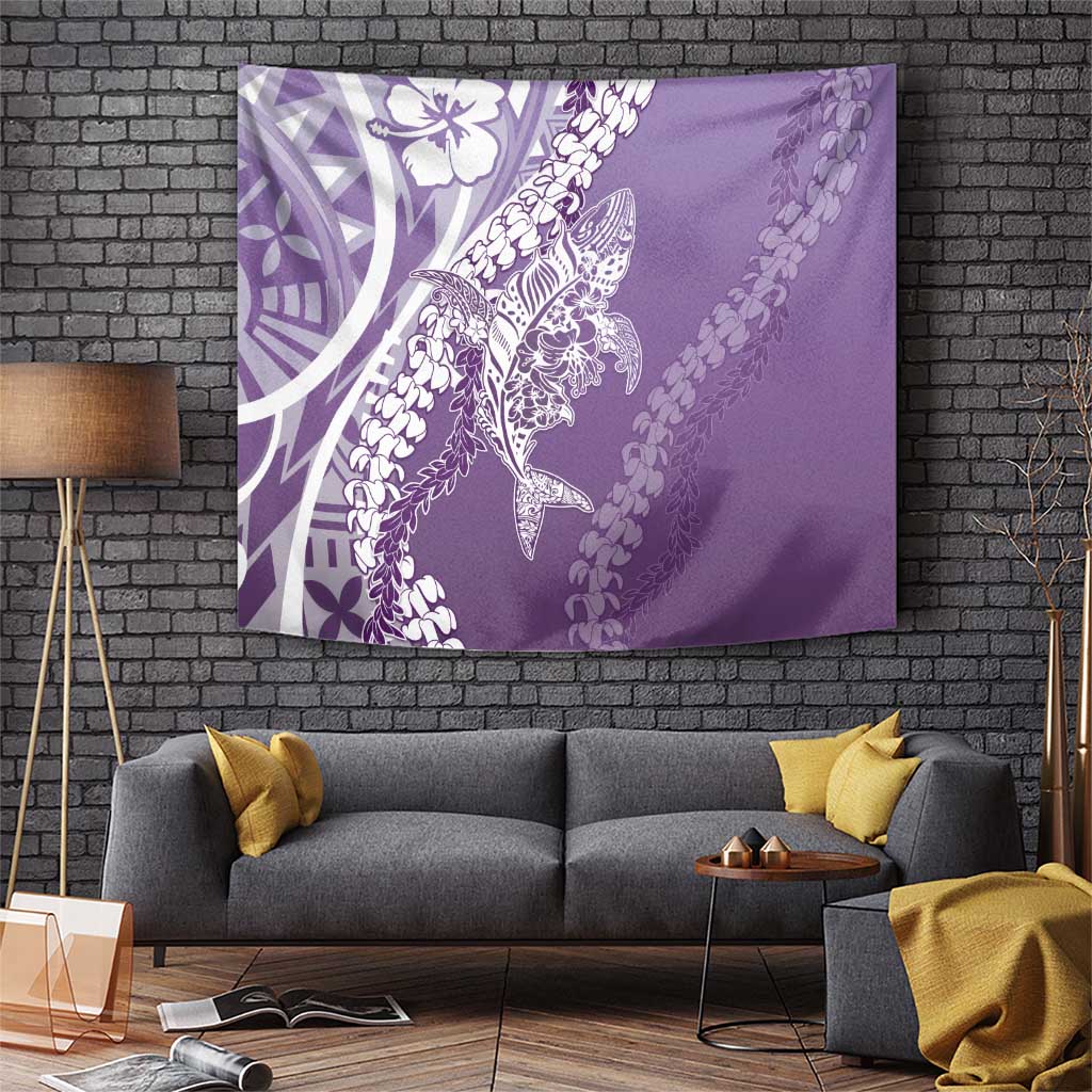 Hawaii Puakenikeni And Maile Lei Tapestry Violet Polynesian Shark Tattoo DT05