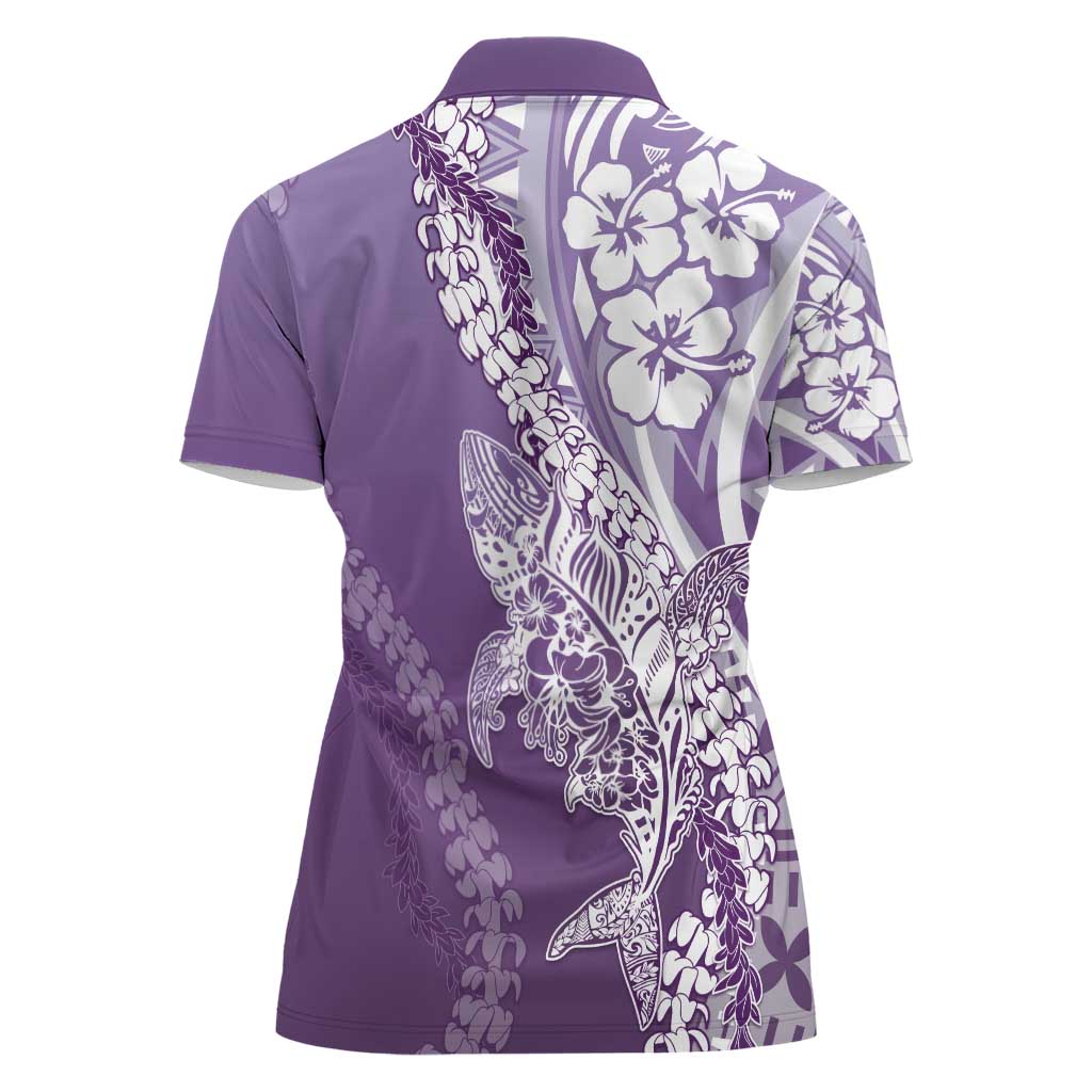 Hawaii Puakenikeni And Maile Lei Women Polo Shirt Violet Polynesian Shark Tattoo DT05