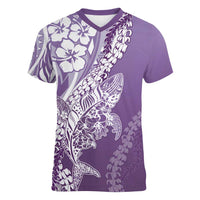Hawaii Puakenikeni And Maile Lei Women V-Neck T-Shirt Violet Polynesian Shark Tattoo DT05