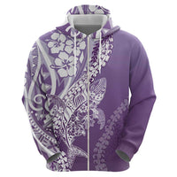 Hawaii Puakenikeni And Maile Lei Zip Hoodie Violet Polynesian Shark Tattoo DT05