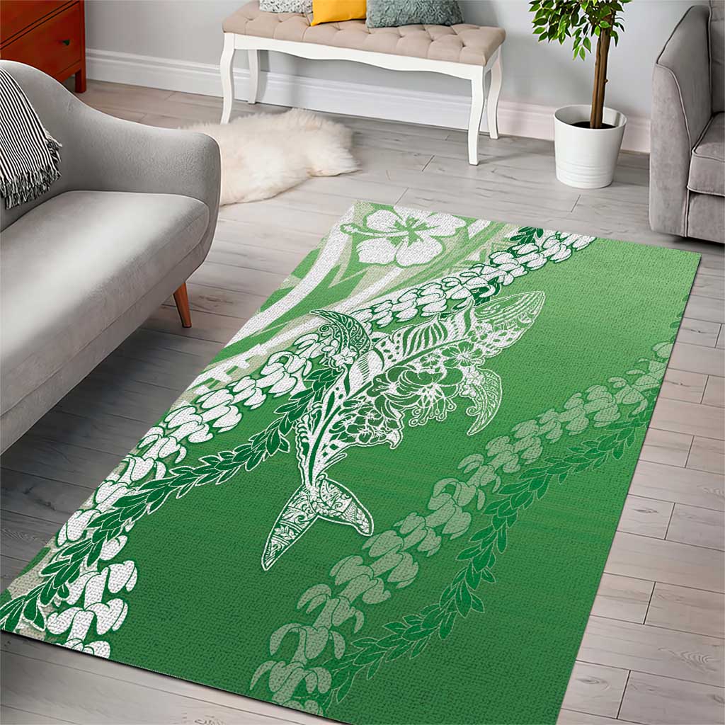 Hawaii Puakenikeni And Maile Lei Area Rug Green Polynesian Shark Tattoo DT05