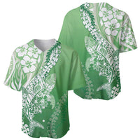 Hawaii Puakenikeni And Maile Lei Baseball Jersey Green Polynesian Shark Tattoo DT05