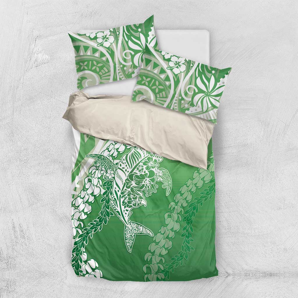 Hawaii Puakenikeni And Maile Lei Bedding Set Green Polynesian Shark Tattoo DT05