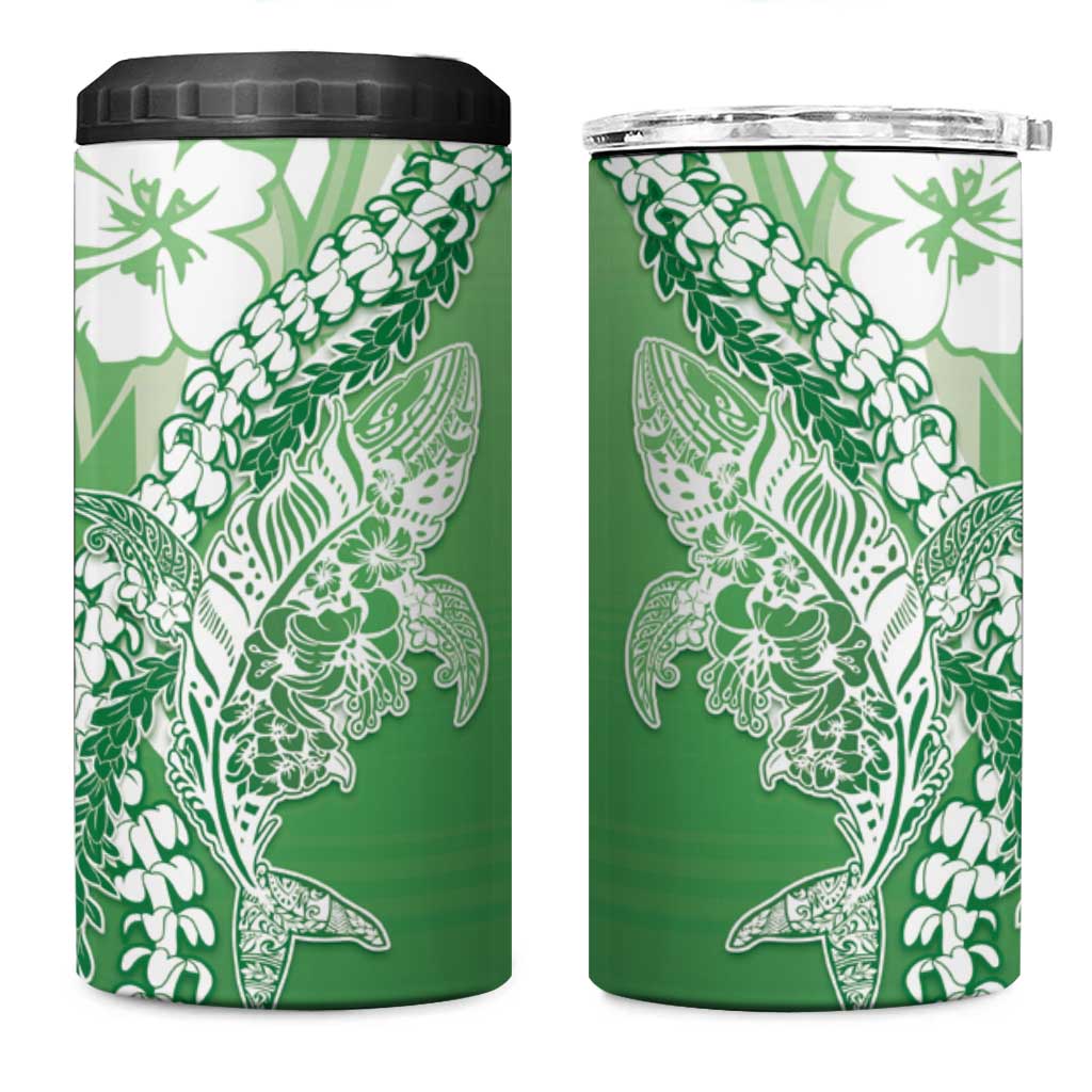 Hawaii Puakenikeni And Maile Lei 4 in 1 Can Cooler Tumbler Green Polynesian Shark Tattoo DT05