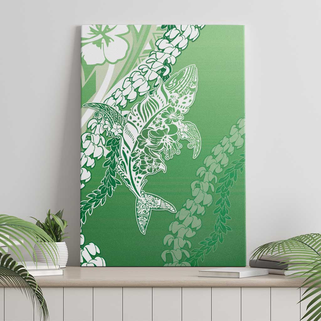 Hawaii Puakenikeni And Maile Lei Canvas Wall Art Green Polynesian Shark Tattoo DT05 - Polynesian Pride
