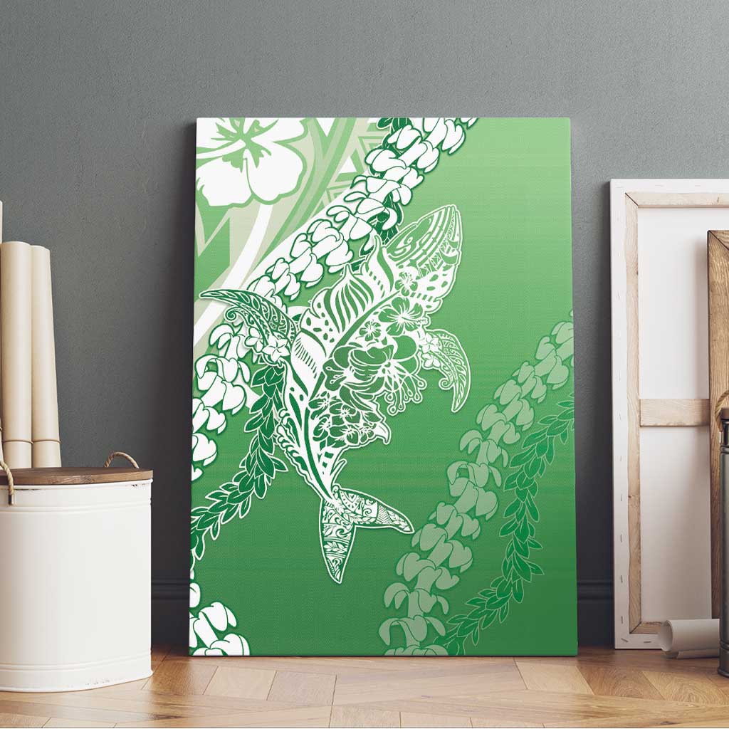 Hawaii Puakenikeni And Maile Lei Canvas Wall Art Green Polynesian Shark Tattoo DT05 - Polynesian Pride