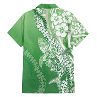 Hawaii Puakenikeni And Maile Lei Family Matching Long Sleeve Bodycon Dress and Hawaiian Shirt Green Polynesian Shark Tattoo DT05