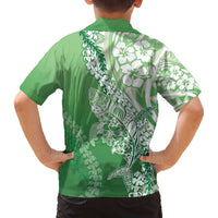 Hawaii Puakenikeni And Maile Lei Family Matching Off The Shoulder Long Sleeve Dress and Hawaiian Shirt Green Polynesian Shark Tattoo DT05