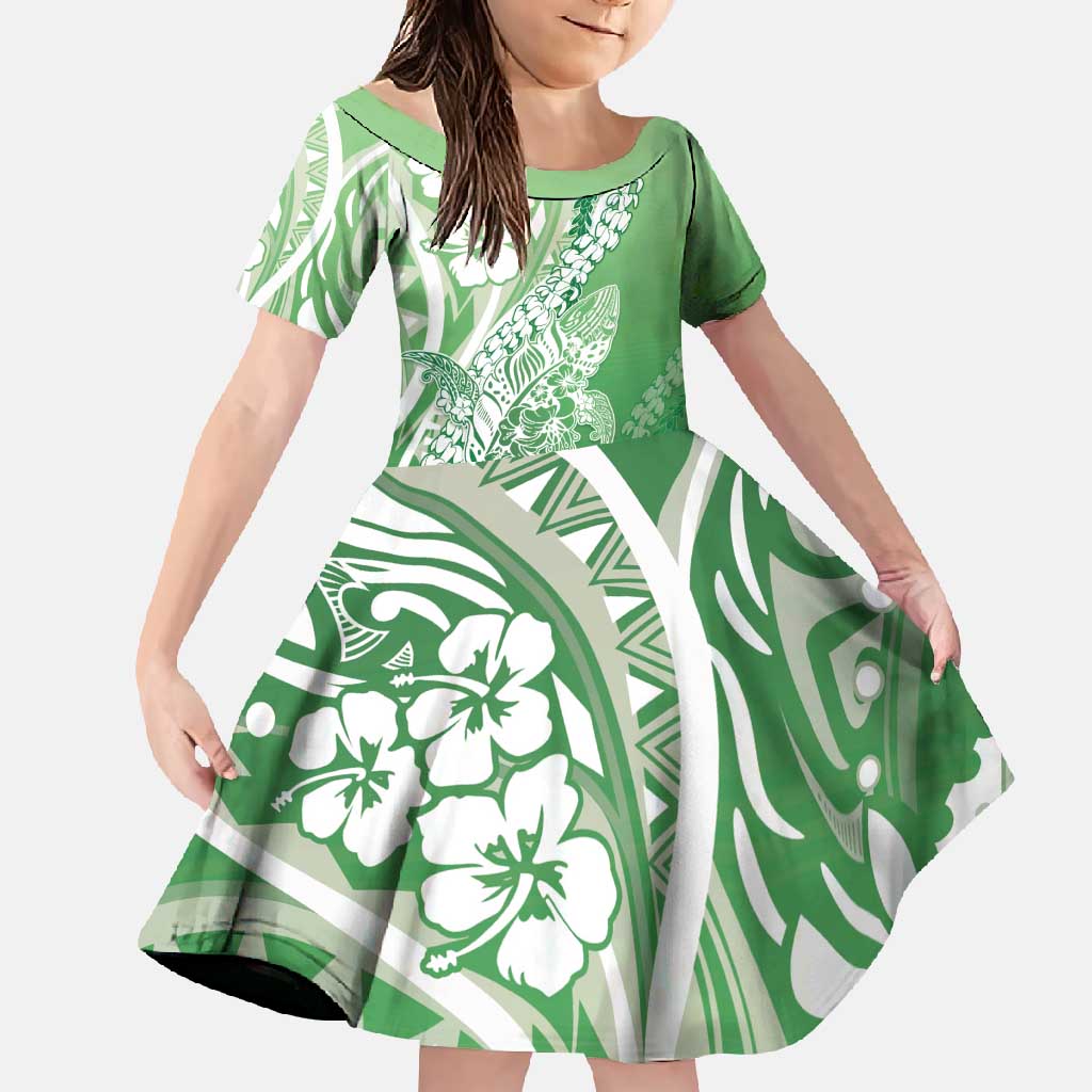 Hawaii Puakenikeni And Maile Lei Family Matching Summer Maxi Dress and Hawaiian Shirt Green Polynesian Shark Tattoo DT05
