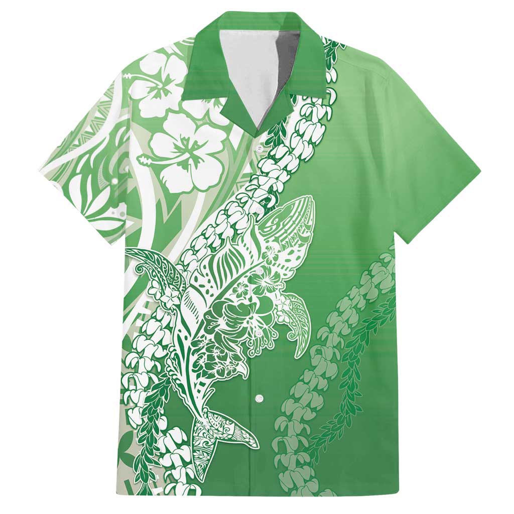 Hawaii Puakenikeni And Maile Lei Family Matching Summer Maxi Dress and Hawaiian Shirt Green Polynesian Shark Tattoo DT05