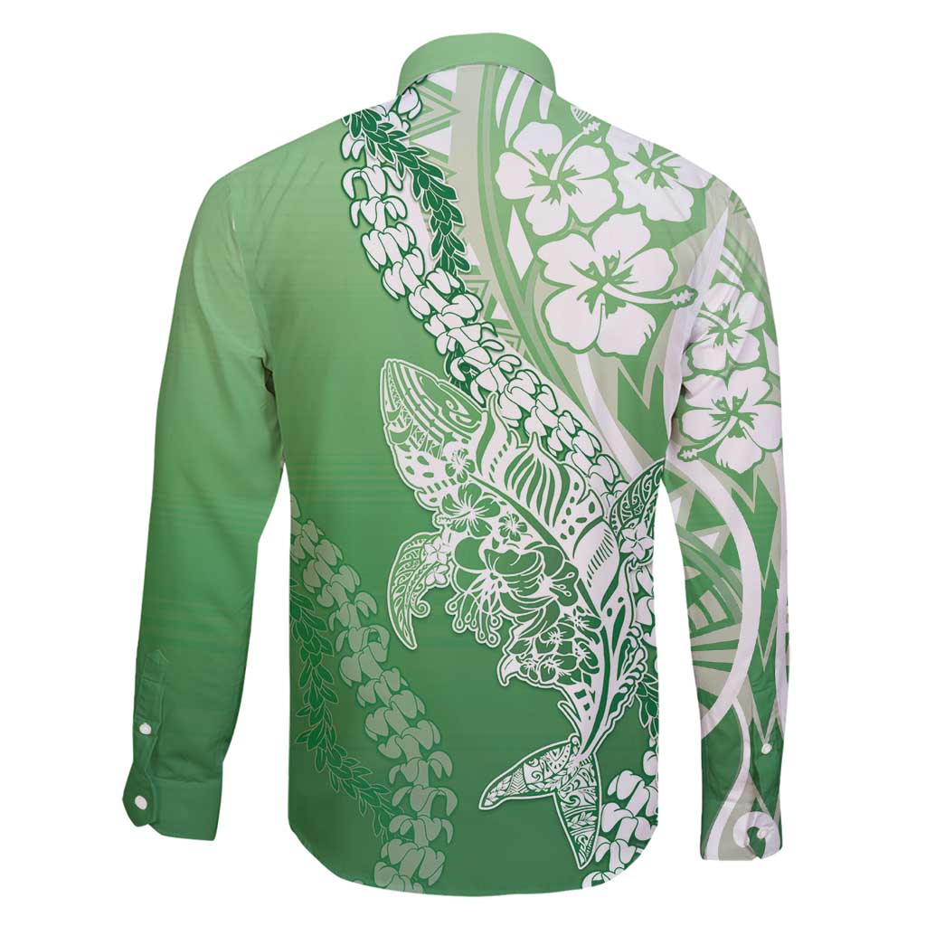Hawaii Puakenikeni And Maile Lei Family Matching Summer Maxi Dress and Hawaiian Shirt Green Polynesian Shark Tattoo DT05