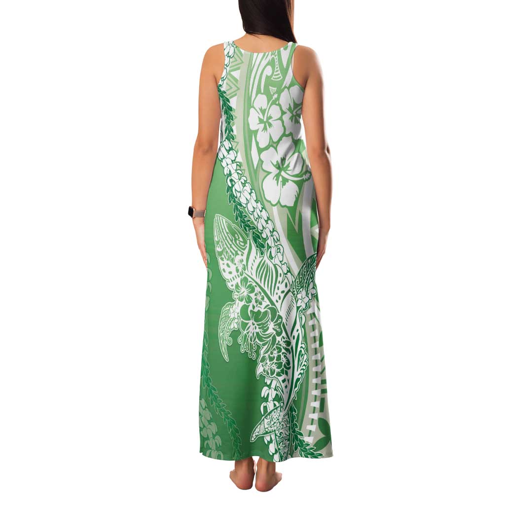 Hawaii Puakenikeni And Maile Lei Family Matching Tank Maxi Dress and Hawaiian Shirt Green Polynesian Shark Tattoo DT05