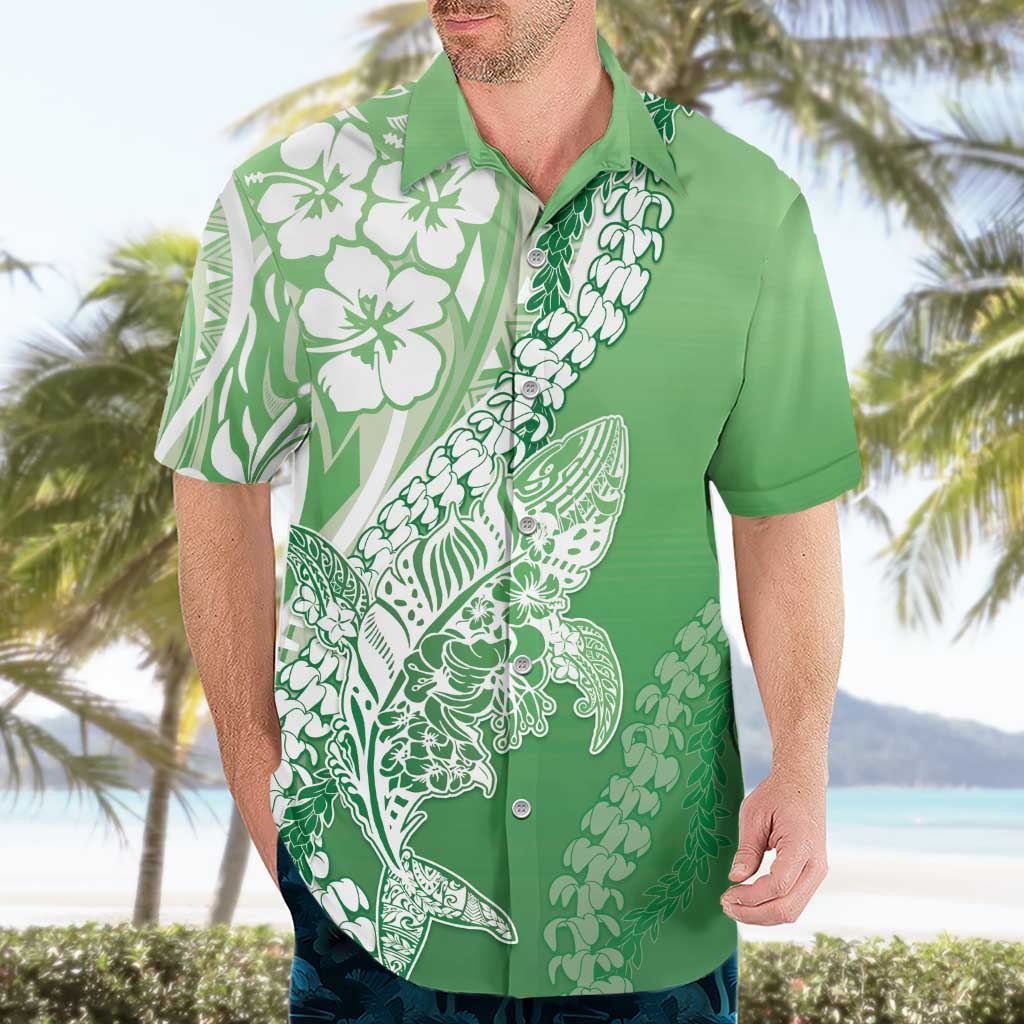 Hawaii Puakenikeni And Maile Lei Hawaiian Shirt Green Polynesian Shark Tattoo DT05 - Polynesian Pride