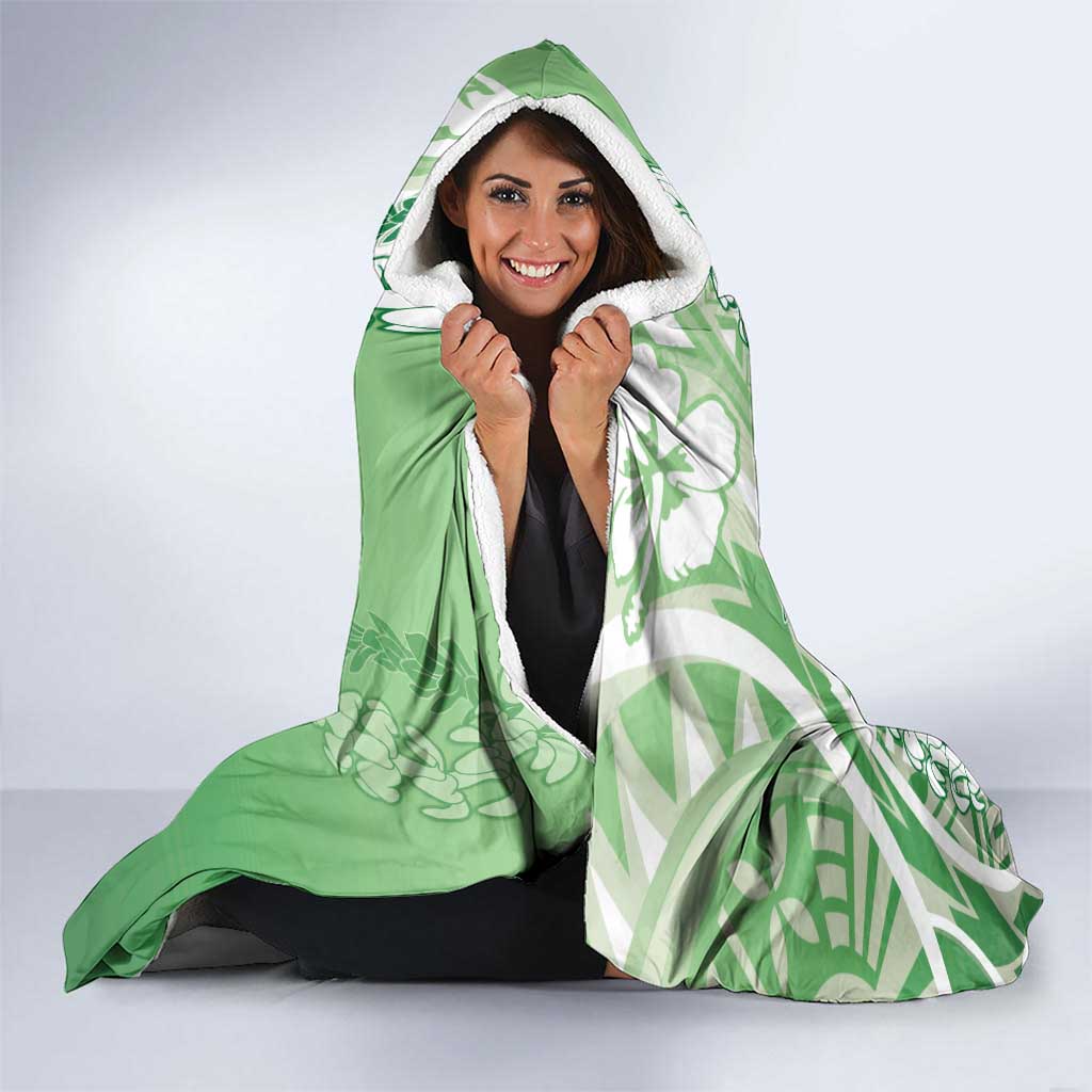 Hawaii Puakenikeni And Maile Lei Hooded Blanket Green Polynesian Shark Tattoo DT05