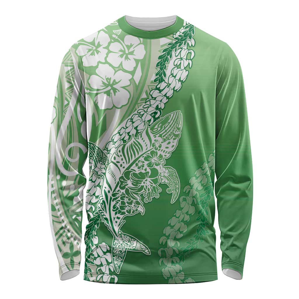 Hawaii Puakenikeni And Maile Lei Long Sleeve Shirt Green Polynesian Shark Tattoo DT05 Unisex Green - Polynesian Pride