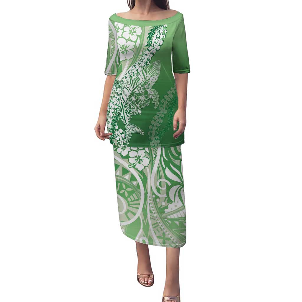 Hawaii Puakenikeni And Maile Lei Puletasi Green Polynesian Shark Tattoo DT05