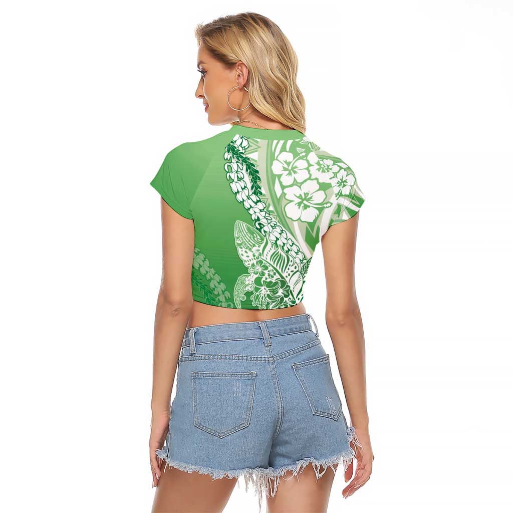 Hawaii Puakenikeni And Maile Lei Raglan Cropped T Shirt Green Polynesian Shark Tattoo DT05