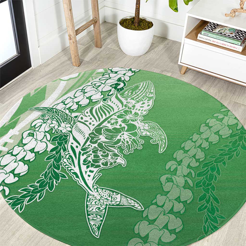 Hawaii Puakenikeni And Maile Lei Round Carpet Green Polynesian Shark Tattoo DT05