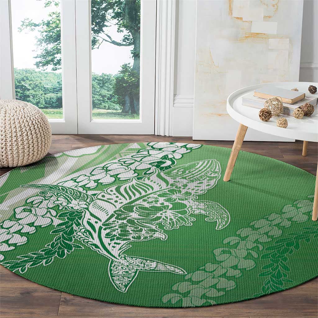 Hawaii Puakenikeni And Maile Lei Round Carpet Green Polynesian Shark Tattoo DT05