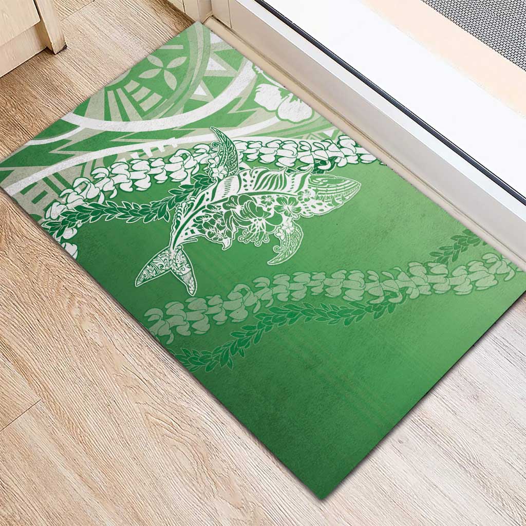 Hawaii Puakenikeni And Maile Lei Rubber Doormat Green Polynesian Shark Tattoo DT05 - Polynesian Pride