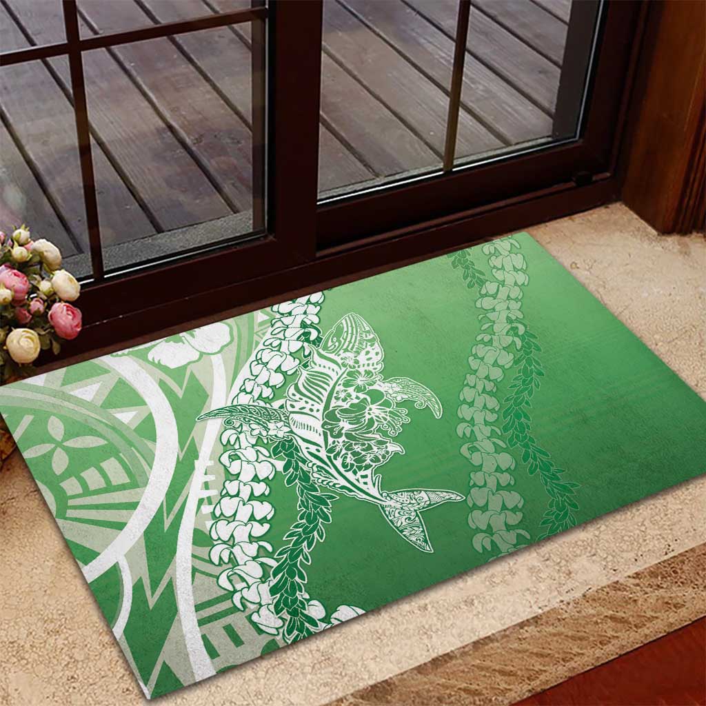 Hawaii Puakenikeni And Maile Lei Rubber Doormat Green Polynesian Shark Tattoo DT05 - Polynesian Pride