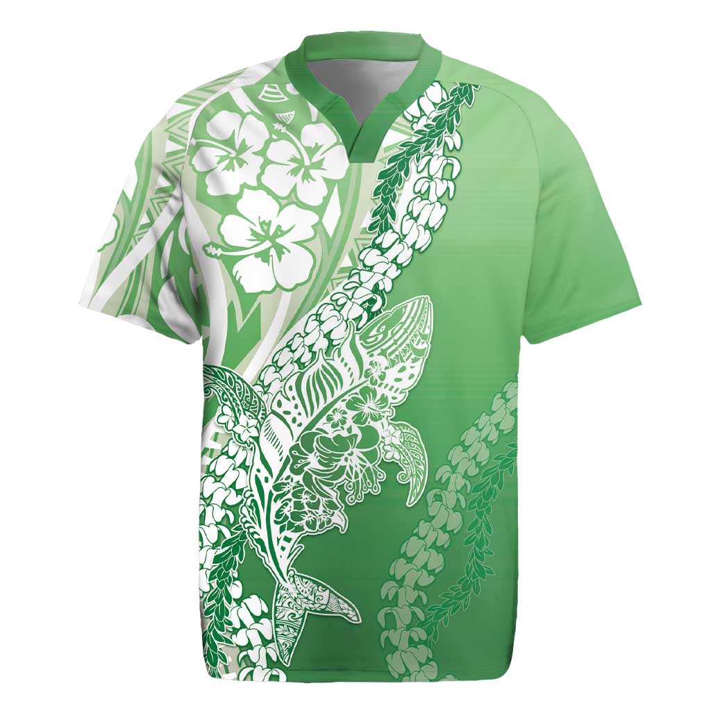 Hawaii Puakenikeni And Maile Lei Rugby Jersey Green Polynesian Shark Tattoo DT05 Green - Polynesian Pride