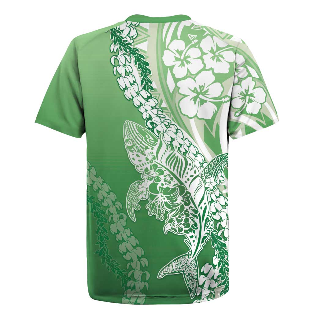 Hawaii Puakenikeni And Maile Lei Rugby Jersey Green Polynesian Shark Tattoo DT05 - Polynesian Pride