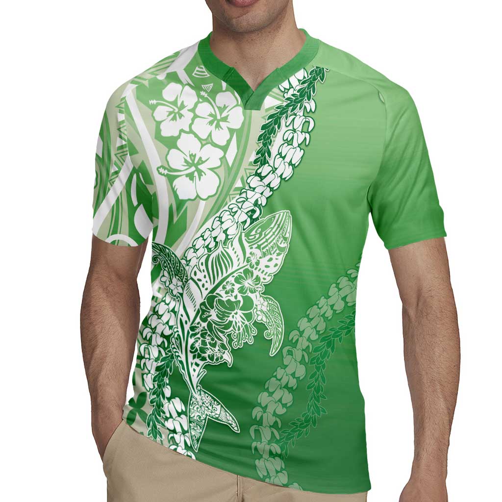 Hawaii Puakenikeni And Maile Lei Rugby Jersey Green Polynesian Shark Tattoo DT05 - Polynesian Pride