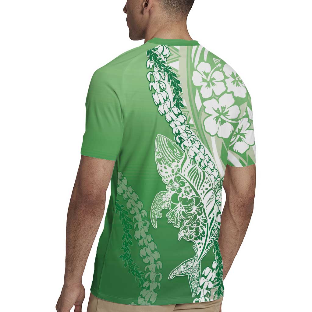 Hawaii Puakenikeni And Maile Lei Rugby Jersey Green Polynesian Shark Tattoo DT05 - Polynesian Pride