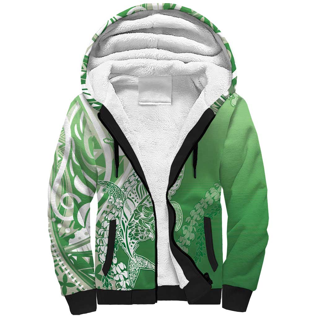 Hawaii Puakenikeni And Maile Lei Sherpa Hoodie Green Polynesian Shark Tattoo DT05 Unisex Green - Polynesian Pride