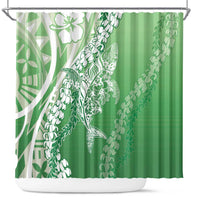 Hawaii Puakenikeni And Maile Lei Shower Curtain Green Polynesian Shark Tattoo DT05