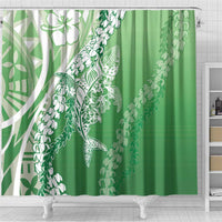 Hawaii Puakenikeni And Maile Lei Shower Curtain Green Polynesian Shark Tattoo DT05