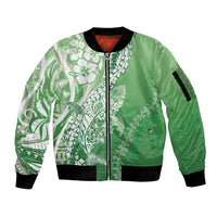 Hawaii Puakenikeni And Maile Lei Sleeve Zip Bomber Jacket Green Polynesian Shark Tattoo DT05