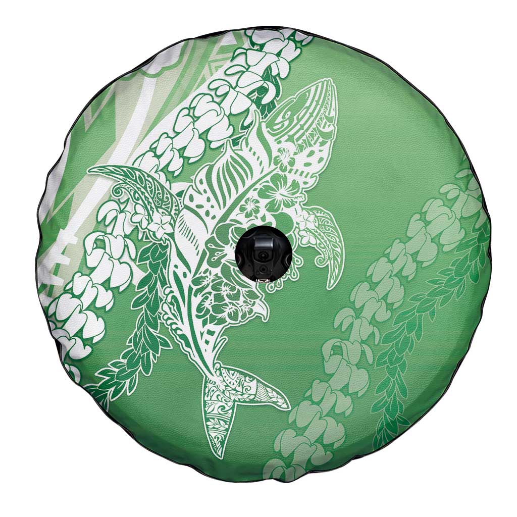Hawaii Puakenikeni And Maile Lei Spare Tire Cover Green Polynesian Shark Tattoo DT05