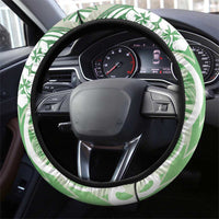 Hawaii Puakenikeni And Maile Lei Steering Wheel Cover Green Polynesian Shark Tattoo DT05