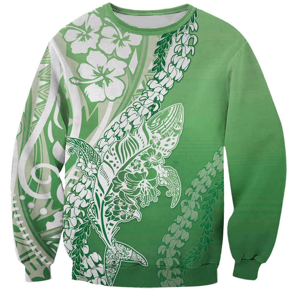 Hawaii Puakenikeni And Maile Lei Sweatshirt Green Polynesian Shark Tattoo DT05 Unisex Green - Polynesian Pride