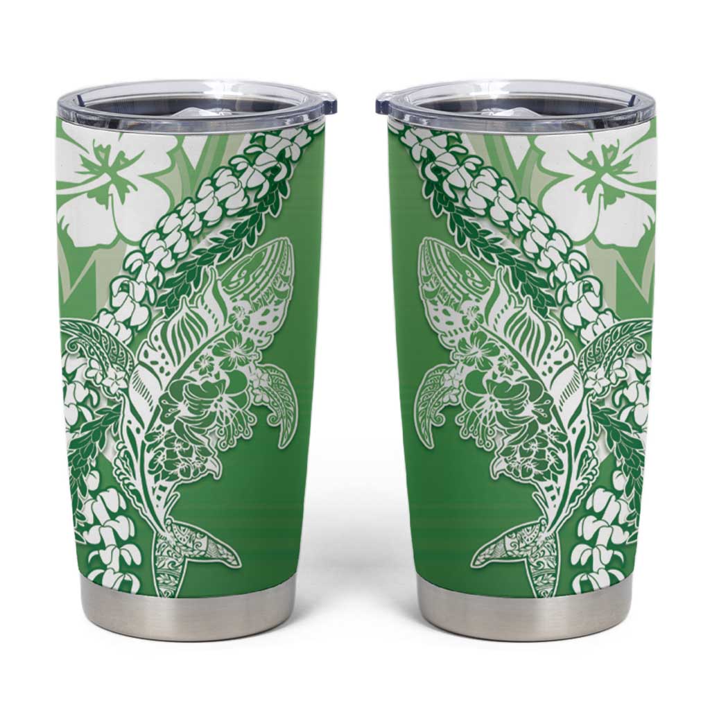 Hawaii Puakenikeni And Maile Lei Tumbler Cup Green Polynesian Shark Tattoo DT05