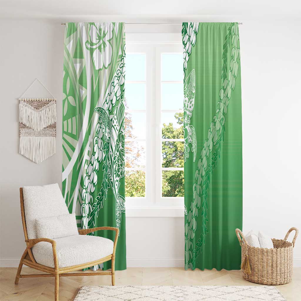 Hawaii Puakenikeni And Maile Lei Window Curtain Green Polynesian Shark Tattoo DT05