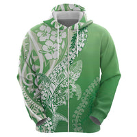 Hawaii Puakenikeni And Maile Lei Zip Hoodie Green Polynesian Shark Tattoo DT05