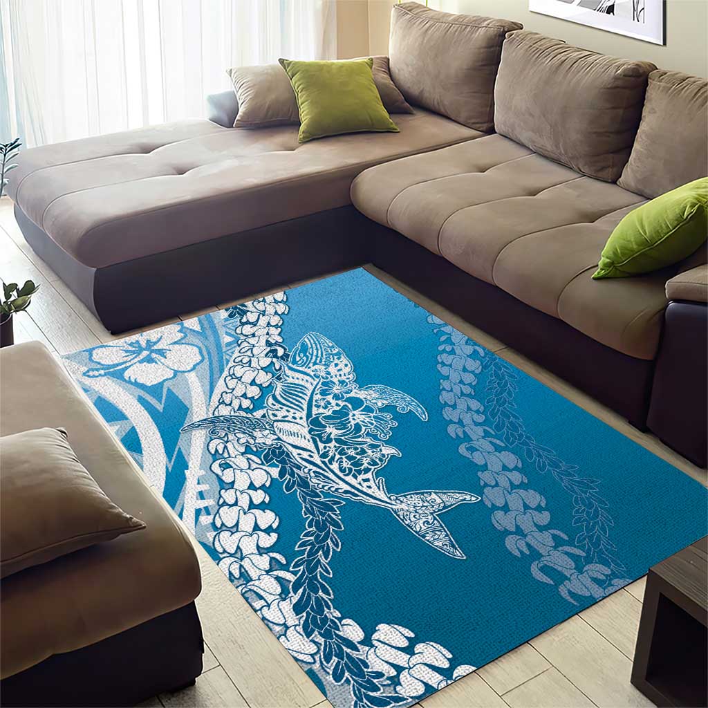 Hawaii Puakenikeni And Maile Lei Area Rug Blue Polynesian Shark Tattoo DT05