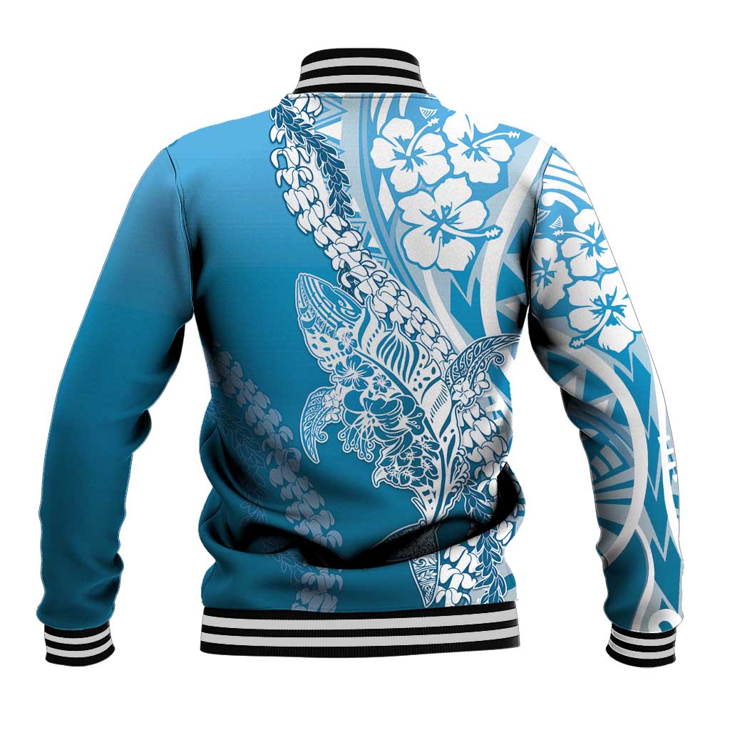 Hawaii Puakenikeni And Maile Lei Baseball Jacket Blue Polynesian Shark Tattoo DT05 - Polynesian Pride