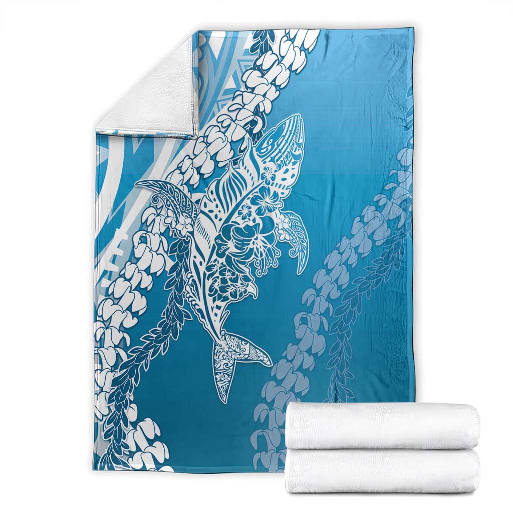 Hawaii Puakenikeni And Maile Lei Blanket Blue Polynesian Shark Tattoo DT05