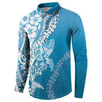 Hawaii Puakenikeni And Maile Lei Button Sweatshirt Blue Polynesian Shark Tattoo DT05 - Polynesian Pride