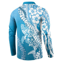 Hawaii Puakenikeni And Maile Lei Button Sweatshirt Blue Polynesian Shark Tattoo DT05 - Polynesian Pride