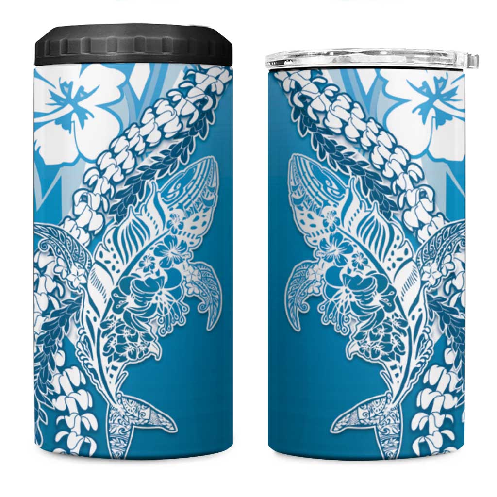 Hawaii Puakenikeni And Maile Lei 4 in 1 Can Cooler Tumbler Blue Polynesian Shark Tattoo DT05