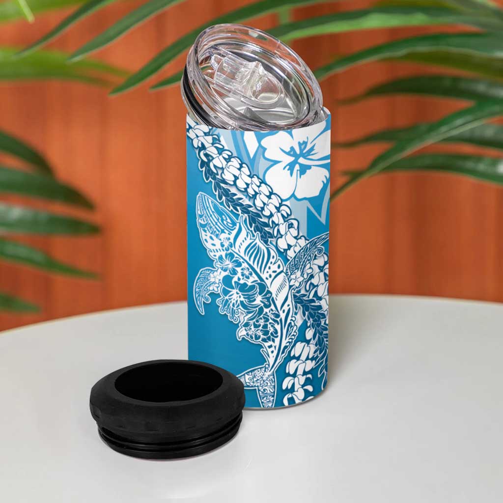 Hawaii Puakenikeni And Maile Lei 4 in 1 Can Cooler Tumbler Blue Polynesian Shark Tattoo DT05
