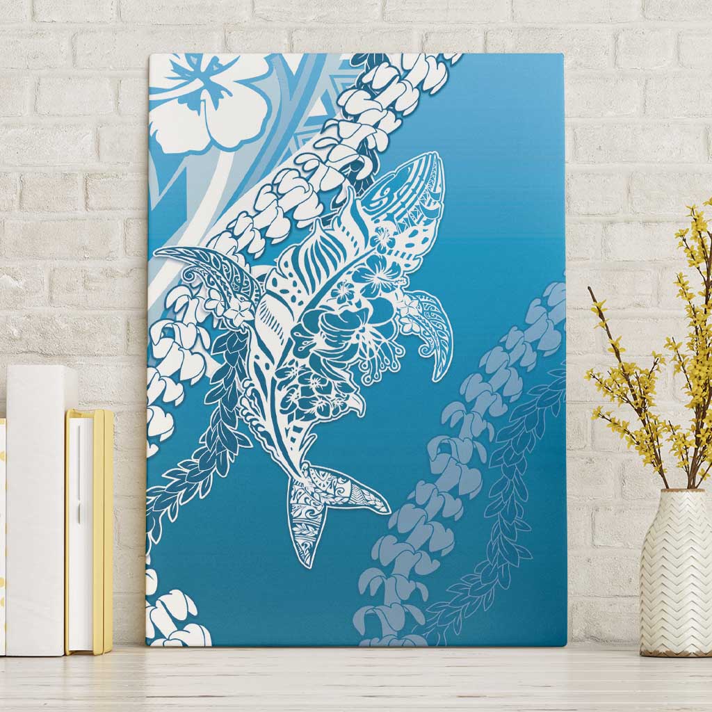Hawaii Puakenikeni And Maile Lei Canvas Wall Art Blue Polynesian Shark Tattoo DT05 Without Frame Blue - Polynesian Pride